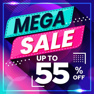 Soyut Renkli Mega Satışı 'nın vektör grafiği% 55 Afiş Arkaplanı. Perakende, Broşür, Bayrak, İş, Satış vs. için Mükemmel