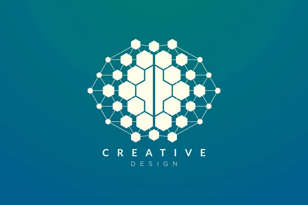 Conception abstraite logo en forme de cerveau avec le style technologique. Conception vectorielle simple et moderne pour la marque commerciale dans le domaine de la technologie numérique, réseau, Internet, médias, données, électronique, logiciel. — Image vectorielle