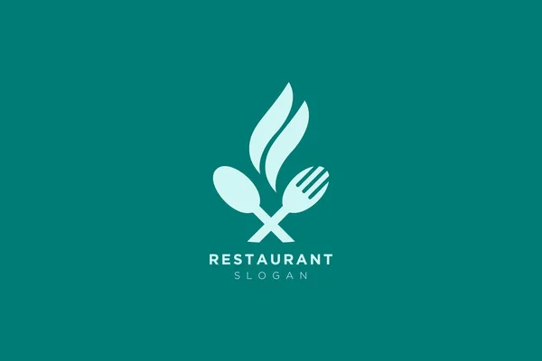 Векторний Дизайн Логотипу Ресторану Ложками Листям Виделками Їжі Напоїв Етикеток — стоковий вектор