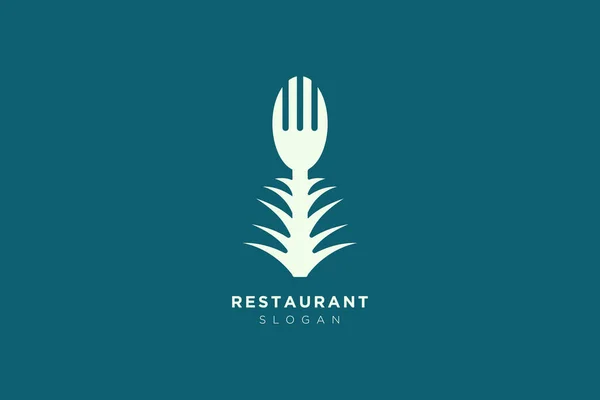 带有勺子 叶子和叉子的餐厅标识的矢量设计 餐馆产品标签 — 图库矢量图片