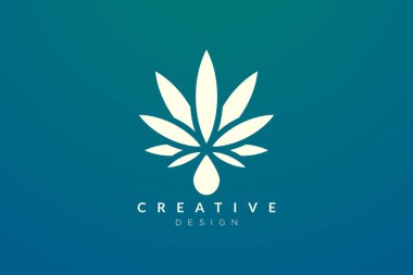 Su damlacıklarıyla bitki ya da yaprak karışımı. Minimalist ve modern kenevir yaprağı tasarımı
