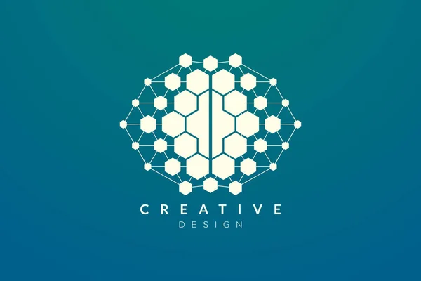 Projektuj Abstrakcyjne Logo Kształtu Mózgu Technologicznym Stylem Prosta Nowoczesna Konstrukcja — Wektor stockowy