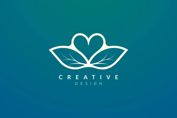 Logo Tasarımı Bir Yaprak Kalp Şeklinde Birleştirildi Spa Otel Güzellik — Stok Vektör