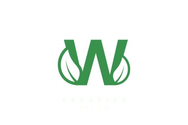 Yaprak ve alfabe harflerinin birleşimi. Yeşil renkte minimalist ve basit tasarım