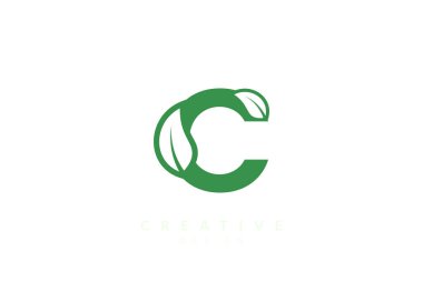 Yaprak ve alfabe harflerinin birleşimi. Yeşil renkte minimalist ve basit tasarım