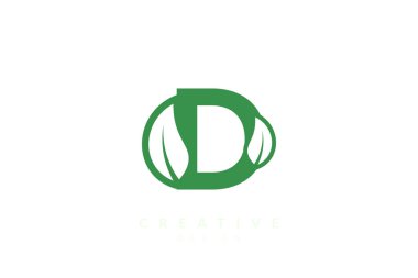 Yaprak ve alfabe harflerinin birleşimi. Yeşil renkte minimalist ve basit tasarım