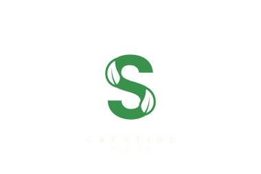 Yaprak ve alfabe harflerinin birleşimi. Yeşil renkte minimalist ve basit tasarım