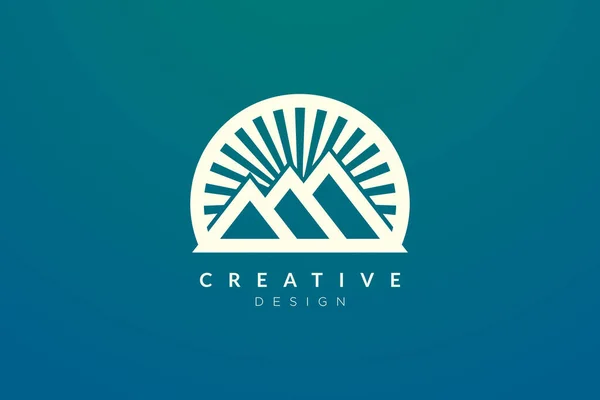 Design Logotipo Círculo Combinado Montanha Objeto Sol Design Vetorial Minimalista — Vetor de Stock