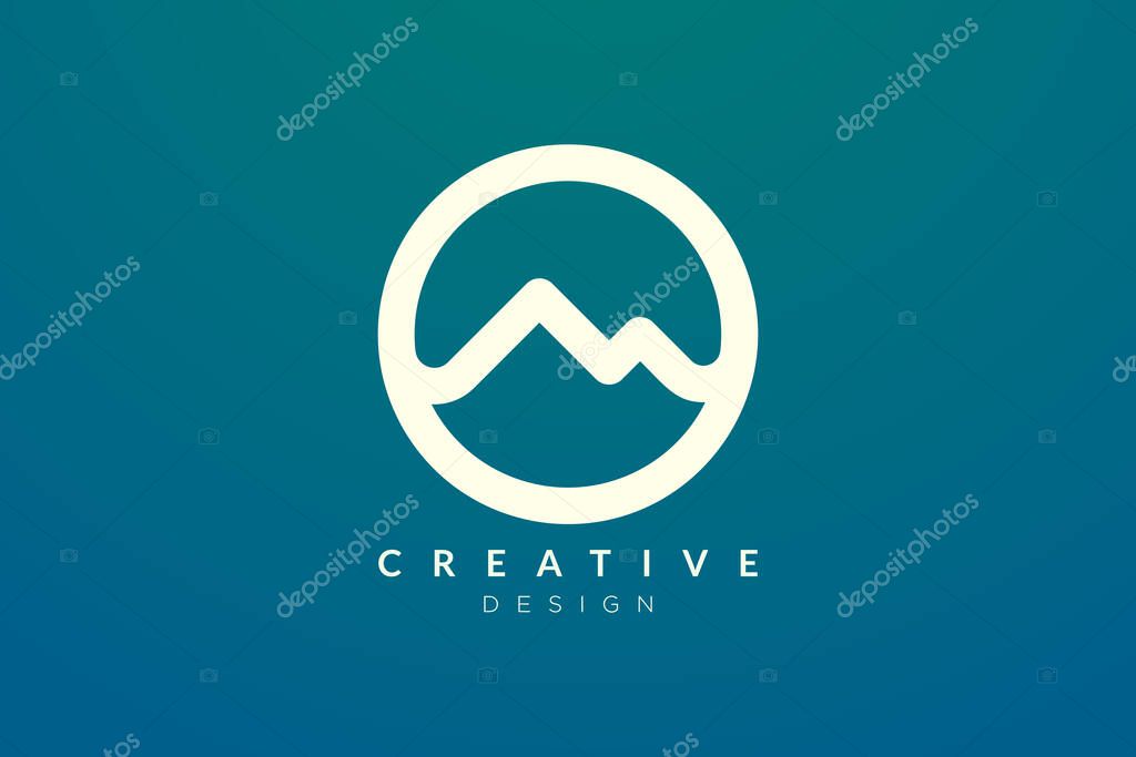 Logo design that combines circle objects with mountains. Minimalist and modern vector design for your business brand or product