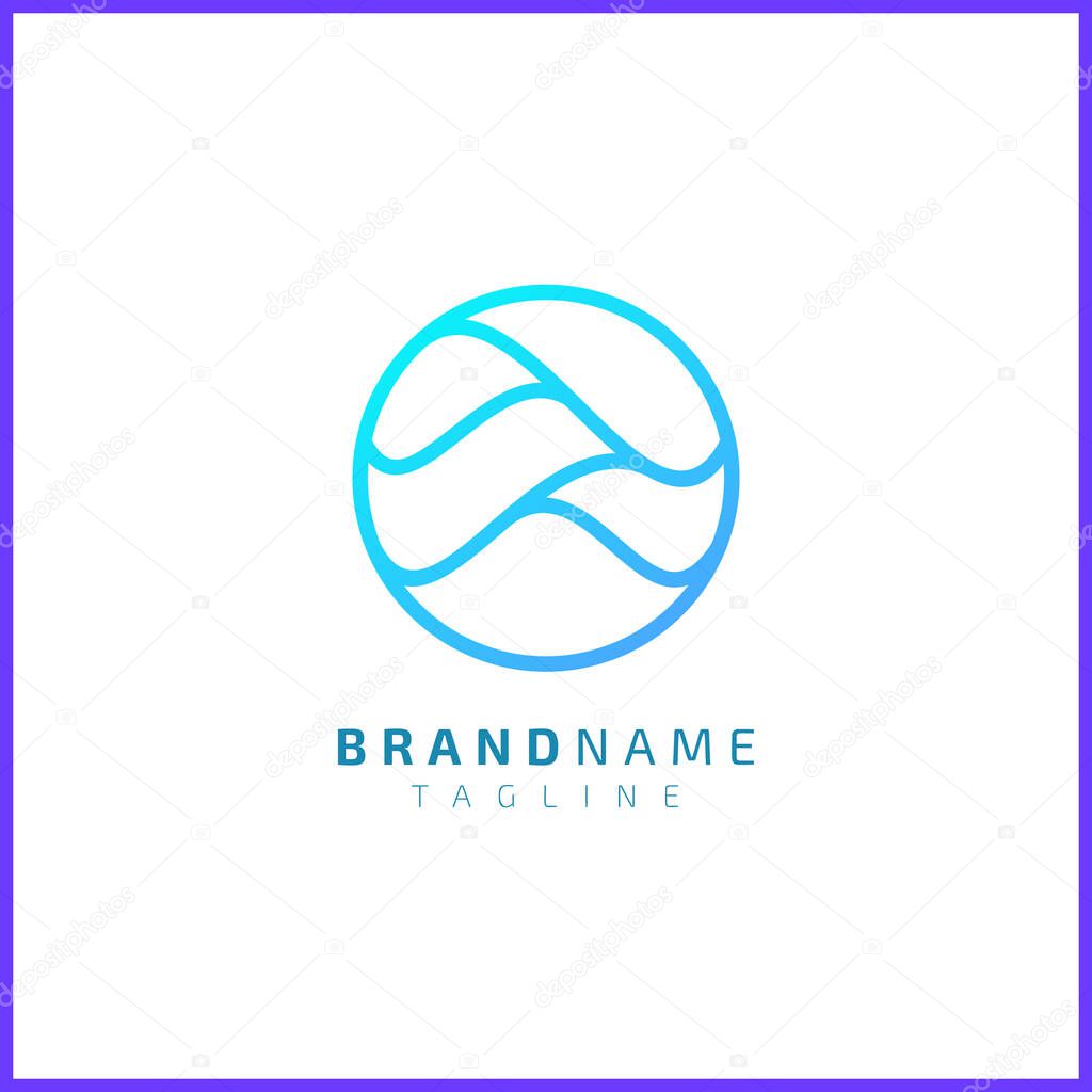 Blue sea wave design in a circle. Simple and minimalist vector