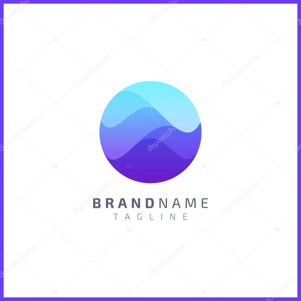 Ocean waves in circle shape. Logo design with smooth gradient color
