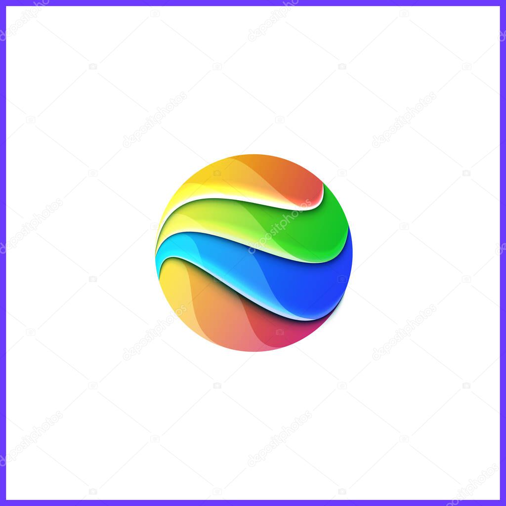 Sea Waves in circle shape. Logo design with Colorful gradient