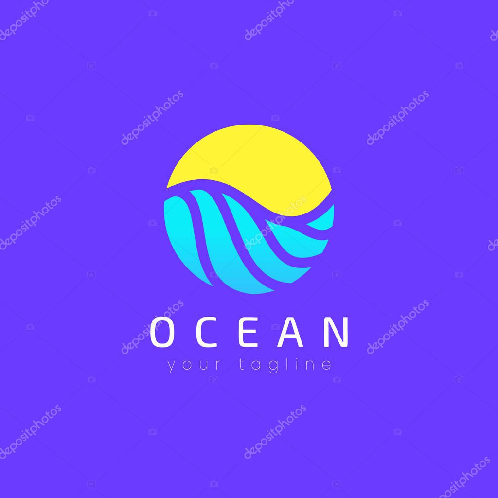 Wave and sun logo in abstract form. Simple and minimalist design