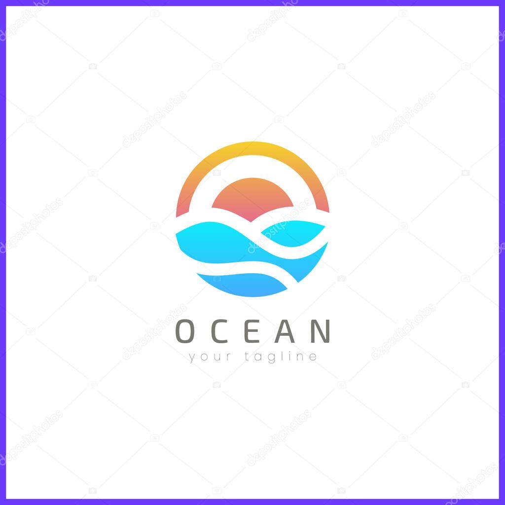 Beach logo design with sun. simple and modern style with abstract shape