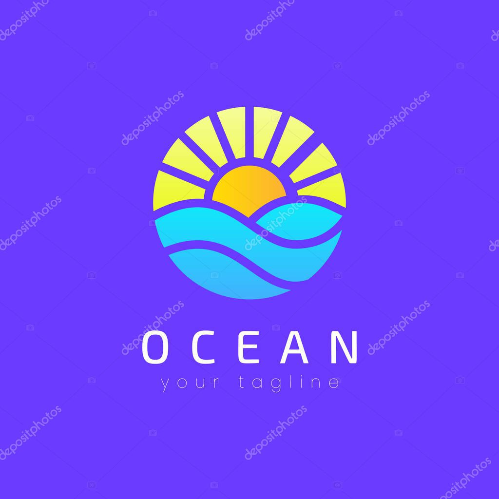 Best Sea Waves and sun logo design in abstract form. simple and modern style with soft color