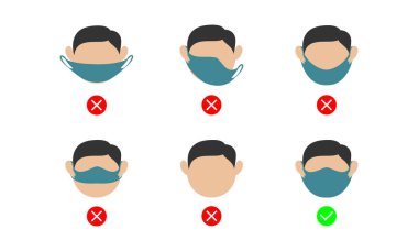 İyi bir tıbbi yüz maskesi kullanmanın sembolü. Beyaz arkaplanda izole vektör simgesi