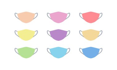 Tıbbi yüz koruma maskesi ikonları. Beyaz arkaplandaki izole vektör simgesi