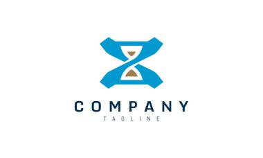 Marka iş kimliği için mavi kum saati logosu şablonu