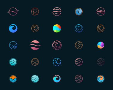 Su dalgası logo dizayn seti, logo için uygun grafik elementler
