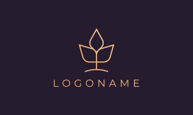 Süslü şekilli altın bitki logosu şablonu