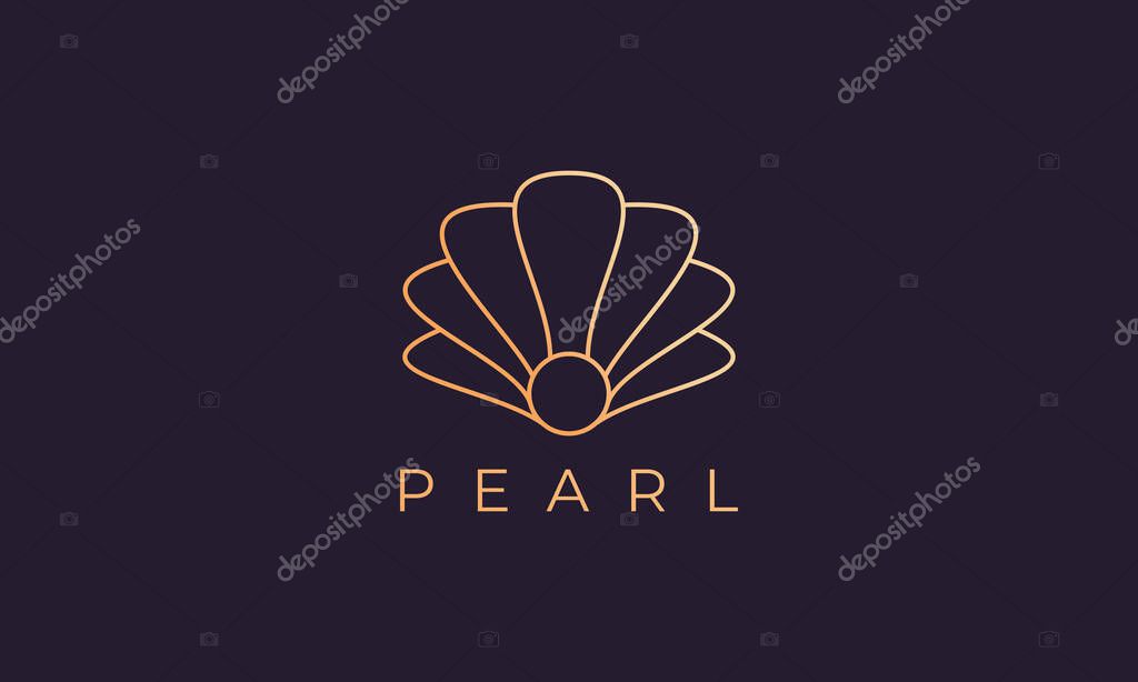 Luxury and elegant gold colored pearl shell logo template