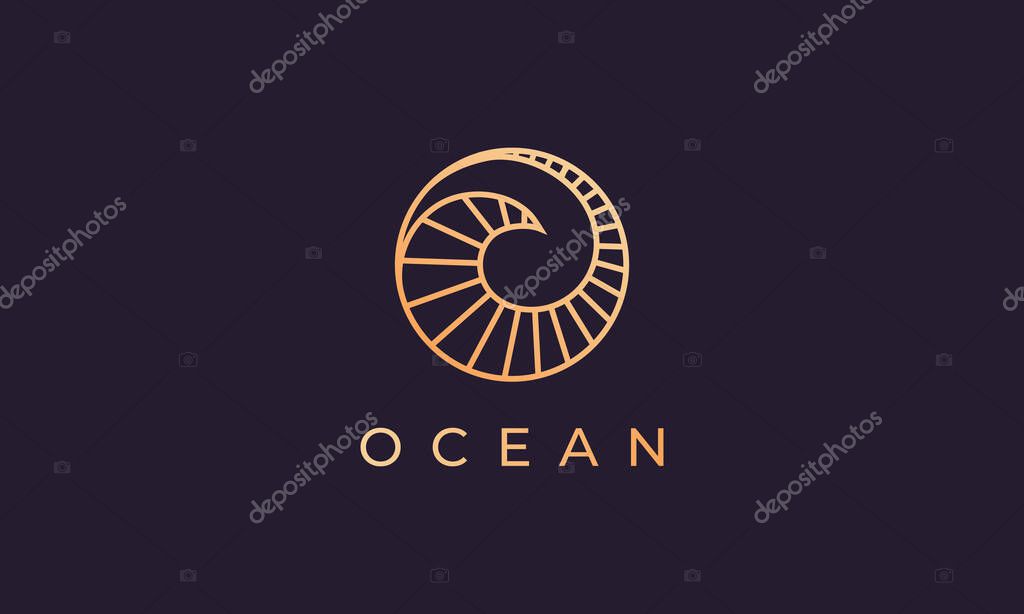 Gold ocean wave logo template with luxurious and premium shape