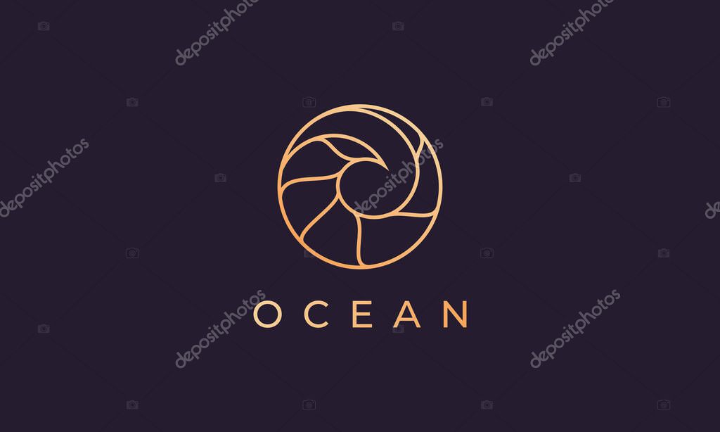 Gold ocean wave logo template with luxurious and premium shape