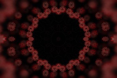 Kaleydoskop geçmişi. Soyut fraktal şekiller. Güzel çok renkli kaleydoskop dokusu. Fantezi kaotik renkli fraktal desen. Geometrik soyut simetrik desenli klasik dekoratif arka plan. 3B illüstrasyon