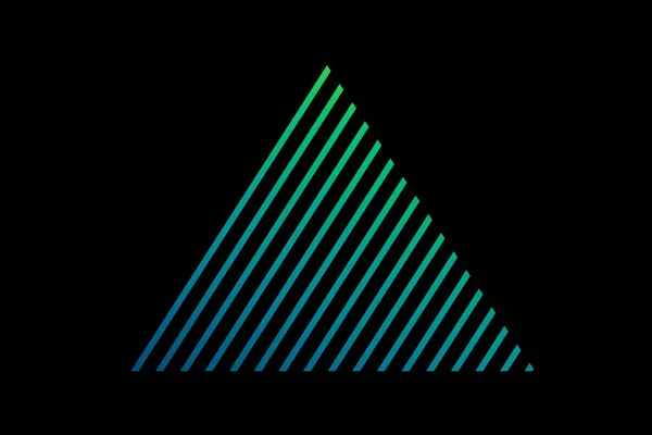 三角帽盒 不同寻常的平面全息图 漂亮的蓝色三角形 极小几何图形 摘要黑色背景上的绿色壳状分形 彩色3D插图 — 图库照片
