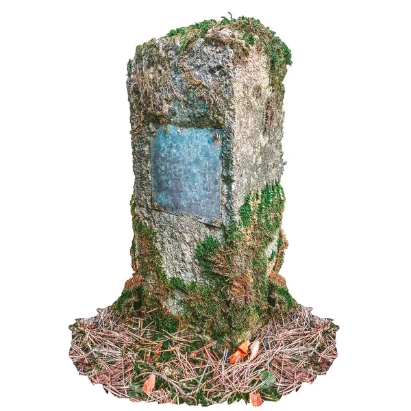 Ізольований Надгробок Білому Тлі Камінь Трава Копіювати Простір Великий Гробниця Ліцензійні Стокові Зображення