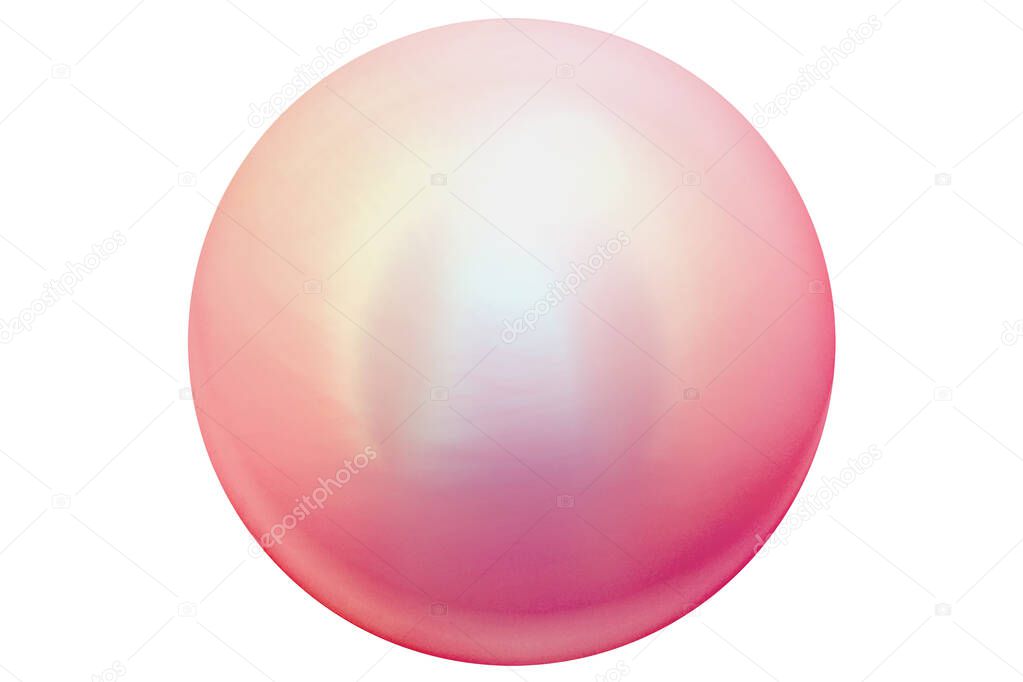 Realistic single shiny natural rainbow sea pearl with light effects isolated on white background. Spherical beautiful orb with transparent glares and highlights. Jewel gems. 3D render.