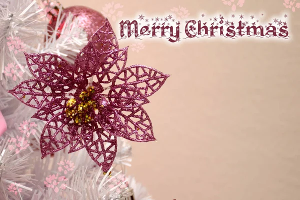 Pink Star White Branch Christmas Tree Inscription Merry Christmas Copy — Stock Photo, Image