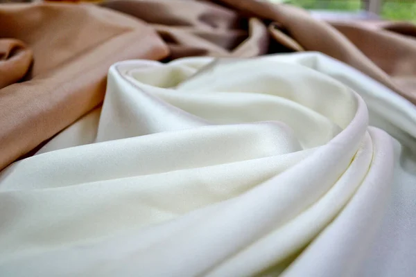 Fundo Textura Tecido Tecidos Brancos Bege Tecido Seda Padrão Fundo — Fotografia de Stock