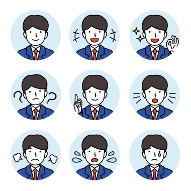 Erkek öğrenci yüz ifadesi koleksiyonu ceketi