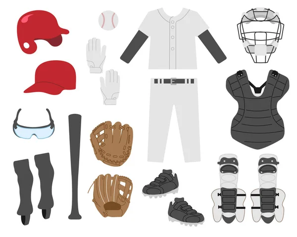 Baseball Ausrüstung Illustrationsset Normale Farbe — Stockvektor