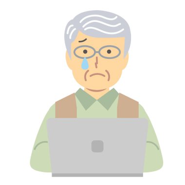 Yeşil elbiseli ve göz yaşları içinde kıdemli adam.