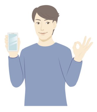 Bir adam / mobil resmi ve tamam işareti