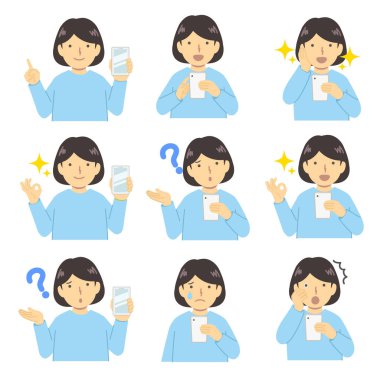 Akıllı telefon kullanan kız seti