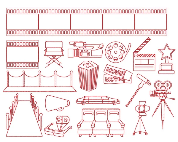 Set Illustrazione Motivo Film Disegno Linea — Vettoriale Stock