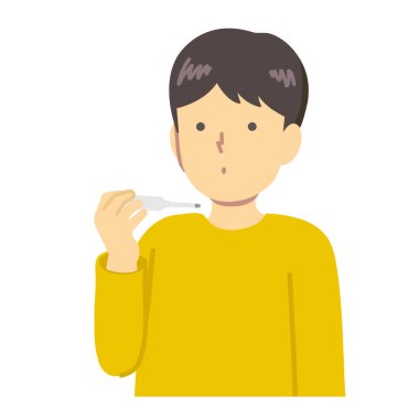 Vücut ısısını ölçen bir çocuğun resimleme materyali.