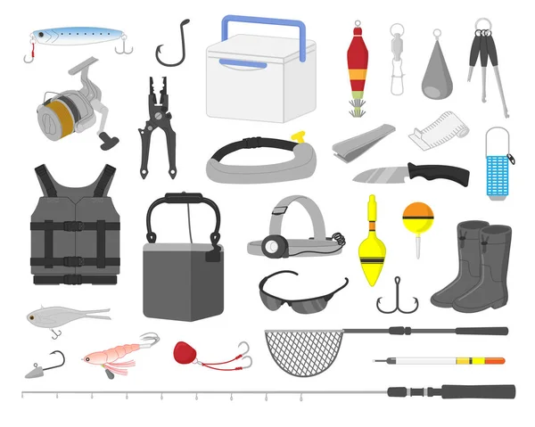 Equipo Pesca Conjunto Material Ilustración — Vector de stock
