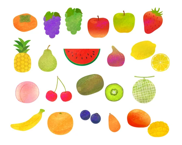 Conjunto Material Ilustración Fruta Estilo Analógico — Archivo Imágenes Vectoriales