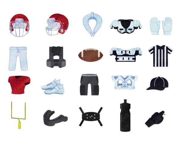 Ensemble Outils Illustration Football Américain Matériel Style Analogique — Image vectorielle