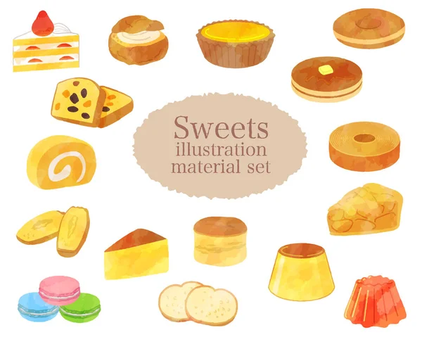 Sweets Illustration Material Set Analog Style — Stock Vector