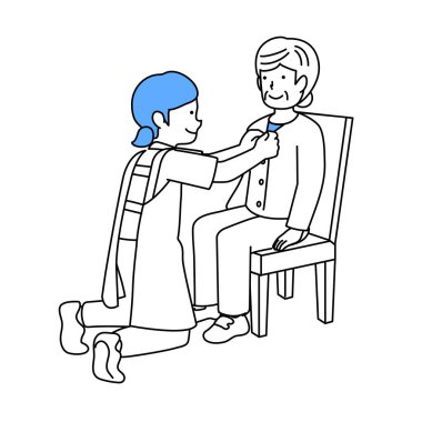 Bakıcı, yaşlı birine kıyafetlerini değiştirmesi için yardım ediyor.