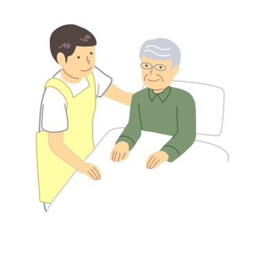 Bakıcı, uyanıp yatağa giden yaşlı bir insana yardım ediyor.