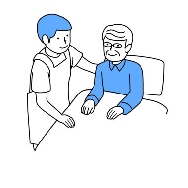 Bakıcı, uyanıp yatağa giden yaşlı bir insana yardım ediyor.