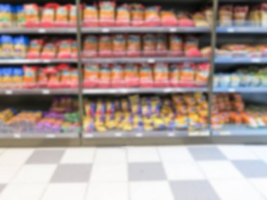 süpermarket mağaza bulanık görüntü. Arka plan. Hipermarket. pencereleri ile dükkan. ayakkabı ve gıda ürünleri satın alma