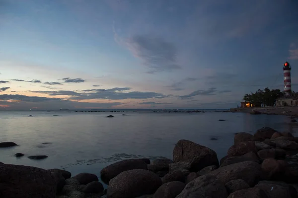 Faro Sulla Spiaggia Del Golf Finlandese — Foto Stock