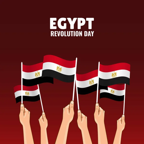 Illustrazione Vettoriale Del Giorno Della Rivoluzione Egitto Mani Tengono Bandiere — Vettoriale Stock